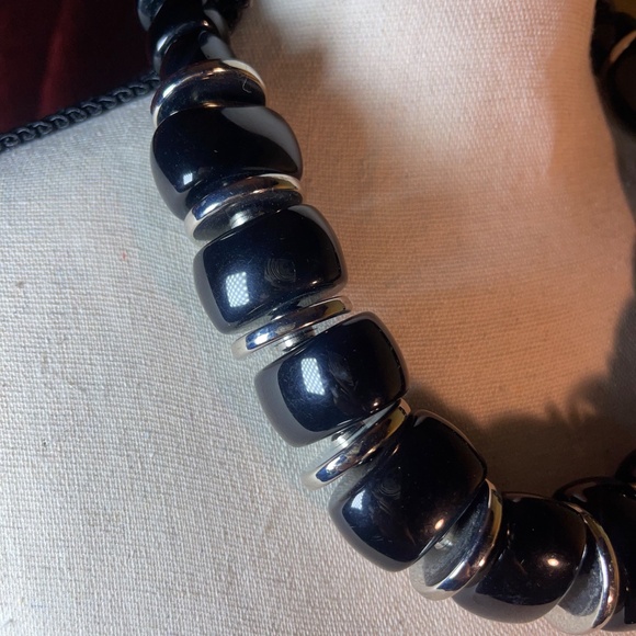 Chico's Short Black & Silver Disk Beads Necklace - Picture 4 of 4